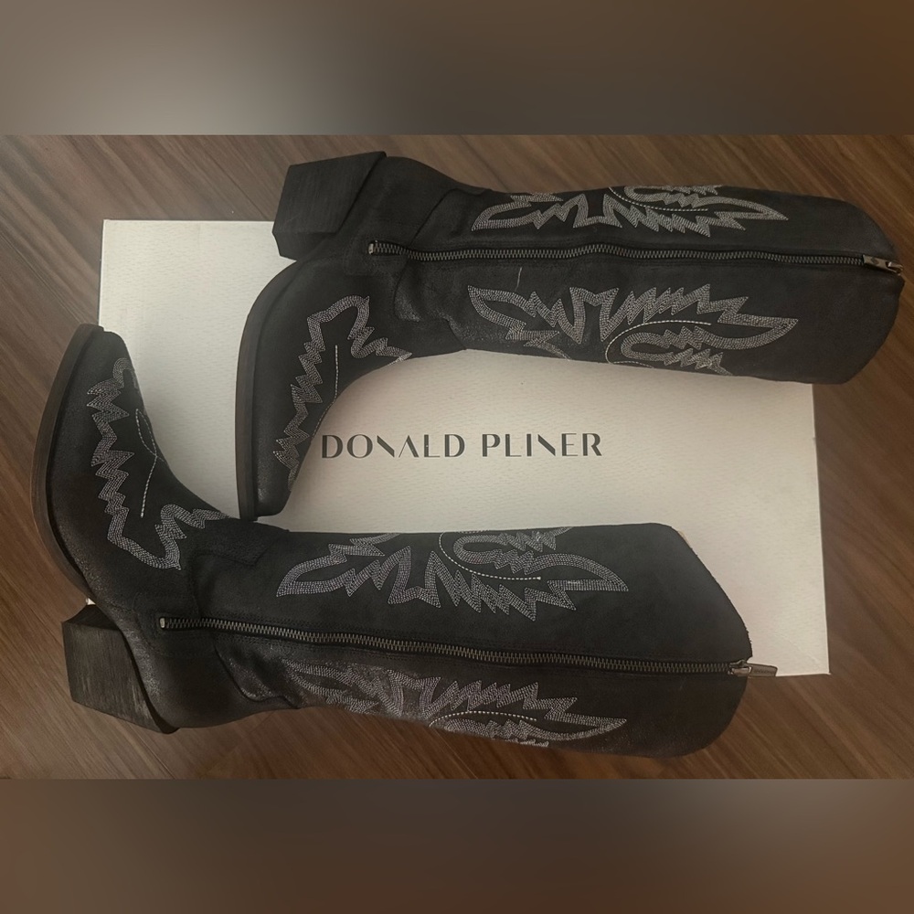 Donald J. Pliner Black Suede Western Boots